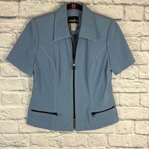 Positive Attitude Vintage Baby Blue Faux Suede Short Sleeve Blazer Size 10